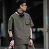 Camiseta Masculina de Manga Curta Marca da Moda Verão Caimento Solto Manga Três Quartos Versátil Novo Estilo Celebridade da Internet Ins Simples Secagem Rápida Bolso Top da Moda