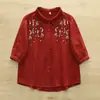 Camisa de Mujer de Manga Larga Bordada de Gasa de Algodón de Doble Capa, Estilo Nuevo de Verano, Top Casual Suelto y Versátil
