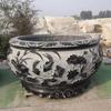 Tanque de peixes de escultura em pedra de mármore branco de pátio, tanque redondo de ardósia azul antigo, vaso de flores, paisagismo externo, ornamentos de água, tanque de água de pedra