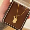 Colar Dupla Face de Moda Luxo Leve Estilo Old Money para Mulheres, Pingente Dourado, Pingente Liso Escovado Retrô Francês com Trevo de Quatro Folhas e Diamantes
