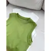 Camiseta básica de algodón puro estilo coreano para mujer, camisola de verano sin mangas de cuello redondo ajustada para capas diarias