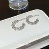 Brincos de Argola Cheios de Diamantes Agulha de Prata 925 Doce Cool Luxo Leve Brincos de Alta Qualidade Modernos Elegantes Versáteis Exagerados Grandes