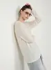"Rocío Blanco" Camisa de Punto de Bambú Cuello Redondo Manga Larga Holgada Delgada Protectora del Sol con Espalda Calada Camiseta de Punto