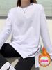 Camiseta Interior Derong para Mujer Otoño e Invierno Nueva Moda Forro Polar Largo Medio Blanco Manga Larga Camiseta Suelta Cubre Carne Ropa