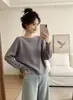 Suéter de punto de un solo hombro versátil de color liso estilo coreano para mujer, holgado y suave, elegante y juvenil
