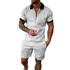 Traje de Verano para Hombre Europeo y Americano Transfronterizo Nuevo Caliente Estampado Digital 3D Casual de Manga Corta Polo Shorts de Playa