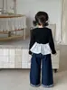 Camiseta de Encaje para Niña, Nuevo Estilo Coreano de Otoño con Lazo, Top Interior de Manga Larga, Top con Dobladillo Dulce, Estilo Occidental