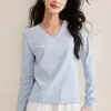 Camiseta Branca Antibacteriana de Grau 10A com Gola V e Manga Longa para Mulheres com Toque de Algodão Semelhante à Seda 2026 Outono Camada Base com Novo Estilo Camada Interna