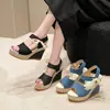 Nuevas sandalias de cuña para mujer de larga duración con encaje, punta abierta, hebilla de velcro para mujer, plataforma