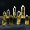 Cristal Natural Brasileño Pilar de Punta Única Pilar de Cristal Amarillo Limón Piedra Cruda Pie Pulido para Decoración del Hogar