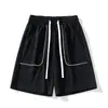 Bolsos grandes estilo japonês de verão cintura elástica pesada calças cropped soltas com cordão texturizado respiráveis shorts esportivos casuais masculinos