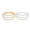 Pulsera Abierta de Tres Capas Incrustada con Diamantes Estilo Retro Europeo y Americano, Exquisita Elegante, Pulsera Geométrica, Lujo Accesible, Joyería de Mano de Nicho de Gama Alta