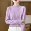 Suéter de punto de alta gama listo para usar para mujer, 100% lana, cuello alto medio, corte ajustado, estilo vintage, engrosado y cálido para otoño e invierno