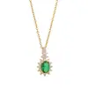 Collar de Moda Estilo Coreano con Colgante Ovalado de Diamante y Cristal Verde Cruzado Amazon Acero Inoxidable Zirconia Collar de Girasol