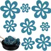 Conjunto de Porta-Copos e Porta-Pratos de Feltro Floral Vazado Azul para Cozinha de Casa, Porta-Tigelas, Porta-Pratos, Decoração de Festa, Jogos Americanos de Vários Tamanhos