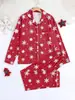 Procesamiento Personalizado Navidad Venta Caliente Transfronteriza Pijama de Mujer Europeo y Americano Cárdigan Solapa Manga Larga Pantalón Largo Ropa de Casa Se Puede Usar al Aire Libre