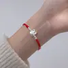 Pulsera de Plata S925 Estilo Fresco para Mujer Conejito Cuerda Roja Trenzada Pulsera con Cadena de Cola Ajustable Hecha a Mano DIY C0607