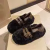 Zapatos peludos Birkenstock de suela plana para mujer 2026 nuevos de otoño e invierno sin cordones de felpa francesa zapatos sencillos de algodón cálidos en forma de frijol