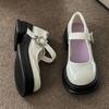 Zapatos de Tacón Alto de Suela Gruesa de Cuero Pequeño para Mujer 2024 Verano Nuevo Punta Redonda Estilo Japonés Mocasines de Plataforma Retro Mary Jane Singles