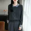 Cárdigan de punto con solapa de color de contraste para mujer, nuevo estilo de otoño, holgado, casual, versátil, top tipo chaqueta suéter de dos piezas simuladas, transfronterizo