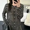 Cárdigan de punto a rayas de manga larga estilo coreano para mujer, delgado, nuevo modelo de otoño 2026, chaqueta suéter corta para mujeres petite