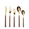 En 430 aço inoxidável imitação de madeira grão clip punho ocidental louça faca, garfo e colher cinco peças conjunto dourado multi-size quadrado punho presente