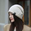 Chapéu de Outono e Inverno Moda Masculina e Feminina Engrossado Solto Estilo Coreano Chapéu de Lã Tricotado Chapéu da Lua Quente Gorro