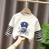 Camiseta de Manga Comprida Outono para Meninos Infantis Primavera e Outono 2026 Novo Estilo Camiseta Camada Base 100% Algodão Roupa Íntima Top Falso Duas Peças