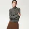 Estilo relajado~ Elegante cárdigan de punto de cachemira con cuello alto para mujer, engrosado para otoño e invierno, con detalles de patchwork