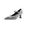 Zapatos Mary Jane Maduros de Piel de Oveja Estilo Francés Otoño 2025 Tacón Grueso Pequeño Puntiagudos de Tacón Alto Piel Genuina Correa Única Zapatos de Mujer