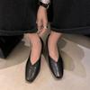 Estilo Coreano Simples Elegante Para Trabalho Texto Couro de Vaca Sapatos de Leite Primavera 2025 Salto Médio Grosso Bico Quadrado Pequeno V-Boca Sapatos Solteiros para Mulheres