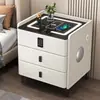 Mesita de noche inteligente para dormitorios pequeños, diseño minimalista de lujo ligero italiano, con carga inalámbrica y armario de almacenamiento inteligente multifuncional