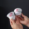 Juego de Té Cerámico Pintado a Mano con Bambú y Ciruelo Rojo de Jingdezhen, Gaiwan de Porcelana Imitación Lana, Juego de Té Kung Fu, Juego en Caja de Regalo para Líderes