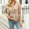 Suéter Nuevo Estilo Otoño e Invierno con Elegante Suéter de Encaje con Cuello en V, Estilo de Exportación Europeo y Americano Tejido de Punto Calado con Cremallera de Manga Larga para Mujer
