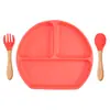 En Stock Vajilla Infantil Compartimentada Tazón de Silicona con Ventosa para Bebé Cuchara para Bebé Plato de Silicona con Popote Integrado