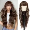 Peruca Feminina Popular Estilo Europeu e Americano com Franja Cheia, Cabelo Longo Ondulado, Fibra Sintética, Seda de Alta Temperatura, Fabricante de Xuchang