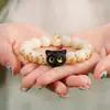 Popular Pulsera de Pata de Gato Frita en Carbono de Jade Blanco Natural Bodhi para Mujer, Estilo de Alta Gama, Cuentas de Oración Budistas, En Stock al por Mayor