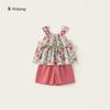 Traje Floral para Niñas Estilo Coreano Bangcuan Verano Delgado Set de Dos Piezas de Shorts para Niños Ropa para Niños Ropa para Bebé Niña