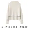 Novo suéter de malha de cashmere outono e inverno para mulheres, com zíper parcial, gola virada, pulôver, casual, modelagem solta, afina a silhueta, peça superior espessa