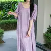 Bata de noche Laiqufeng anti-granos talla extra algodón seda, vestido morado para mujer, vestido largo casual de verano, adelgazante para mujeres de talla grande