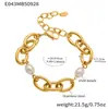 Pulseira de Aço Inoxidável Banhada a Ouro 18K Estilo Europeu e Americano com Pérolas e Corrente Cubana Grossa Joia Versátil para Instagram