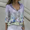 Em Estoque Primavera e Verão 2024 Estilo Europeu e Americano Nova Moda de Comércio Exterior Camisa Feminina Estampada de Manga Longa Solta