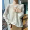 Suéter de Tricô com Gola Redonda para Mulheres, Design Novo Vazado em Seda e Caxemira, Estilo Coreano, Peça de Roupa Externa, Camada Base de Tricô Solta, Cardigan