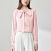 Design Sense Camisa de cetim rosa feminina primavera nova manga longa elegante carreira entrevista camisa laço