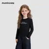 Camiseta Base Ni Mumi Negra para Niñas 2026 Nuevo Estilo para Niños Mayores, Elegante Top Casual de Manga Larga para Niñas en Otoño