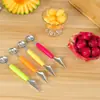 Cuchara Multifuncional para Helado de Sandía, Cuchillo de Acero Inoxidable de Doble Cabeza con Surcos para Tallar, Cuchara para Bandejas de Frutas de Hotel