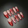 Moño Navideño Europeo y Americano, Uñas Postizas Desmontables con Forma de Almendra Francesa, Uñas Postizas de Copo de Nieve, 30 Piezas