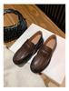 Sapatos Redondos de Couro Genuíno Estilo Britânico Retrô, Mocassins de Salto Grosso e Solado Grosso, Sapatos Pequenos de Couro para Mulheres, Novo Estilo Primavera e Outono de 2026