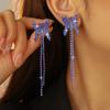 Brincos Longos de Franja com Diamantes Cintilantes Cruzados Europeus e Americanos Moda Feminina Brincos de Noiva Acessórios para Vestido de Casamento
