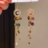 Pendientes Retro Accesibles de Lujo con Cristal de Zirconia en Forma de Flor, Borla Colorida, Gancho para Oreja, Estilo Étnico, Nicho, Elegantes, con Estilo, de Gama Alta